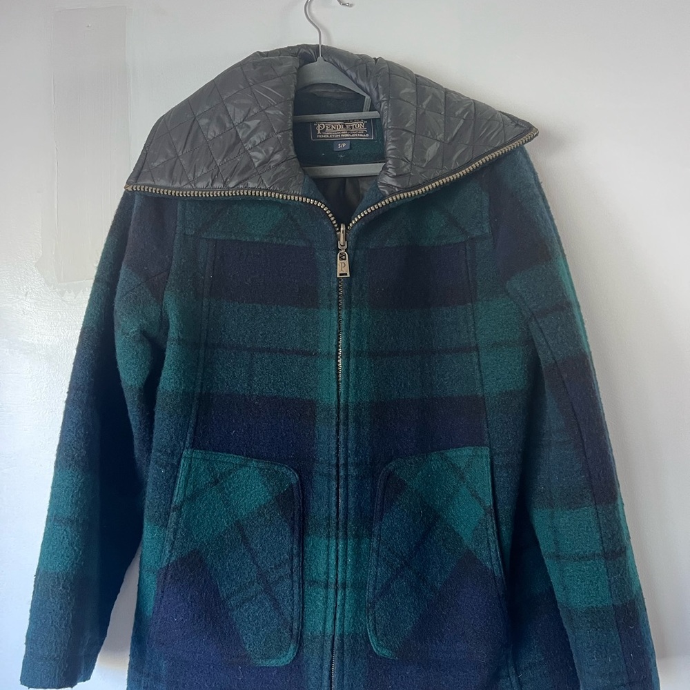 Pendleton Women's Blue and Green Tartan Plaid Wool Blend Jacket Small